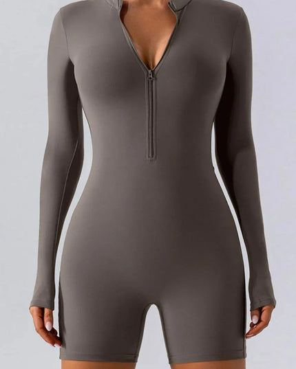 Half Zip Long Sleeve Active Romper - ShopEasier