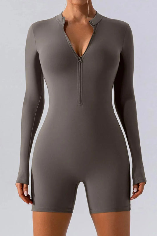 Half Zip Long Sleeve Active Romper - ShopEasier