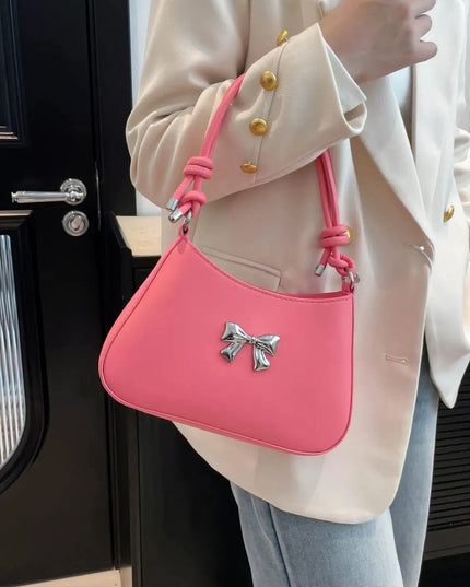 Knotted Strap PU Leather Bow Handbag