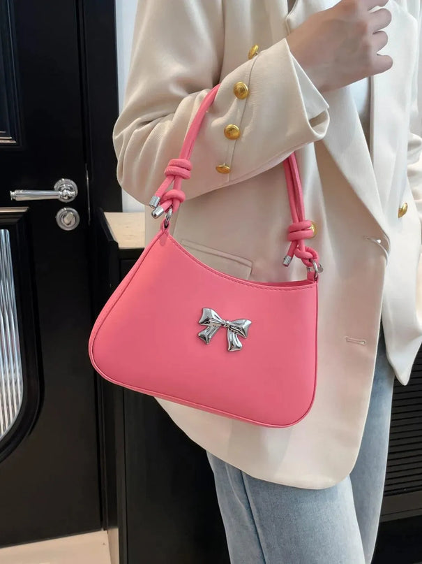 Knotted Strap PU Leather Bow Handbag