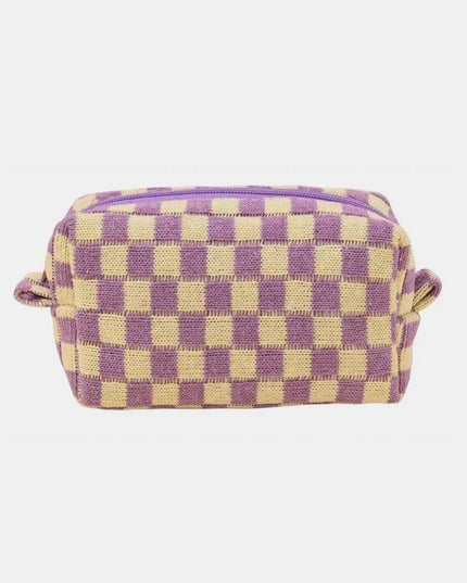 Chic Knitted Checkered Makeup Organizer Pouch