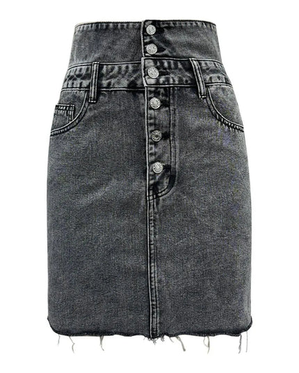 Raw Hem High Waist Denim Skirt - ShopEasier