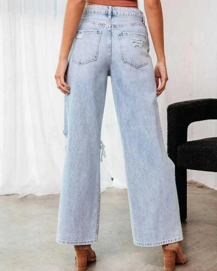 Distressed Wide Leg Jeans with Pockets - ShopEasier