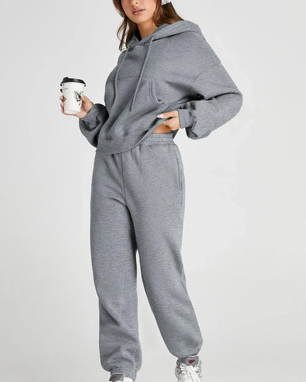 Casual Drawstring Hooded Activewear Set with Pocketed Pants