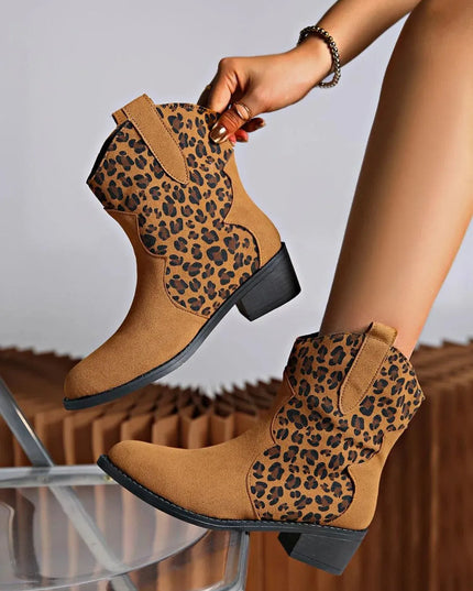 Leopard Suede Block Heel Boots - ShopEasier