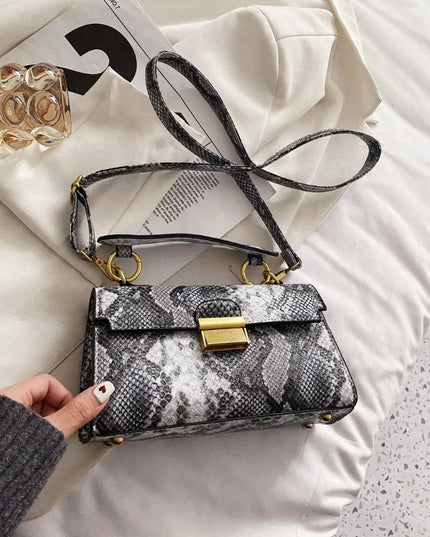 PU Leather Snakeskin Print Crossbody Bag