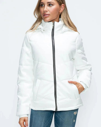 How Dare U Pocketed Zip Up Puffer Jacket with Removable Hood - ShopEasier