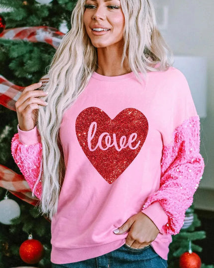 LOVE Heart Sequin Dropped Shoulder Sweatshirt - ShopEasier