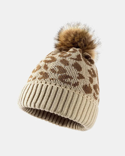 Leopard Pom-Pom Cuffed Beanie - ShopEasier