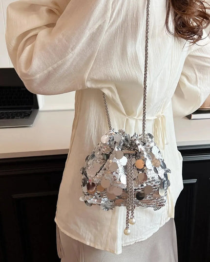 Drawstring Sequin Crossbody Bag