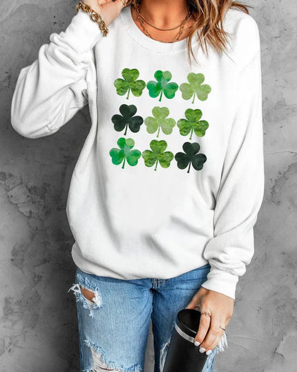 Lucky Clover Round Neck Dropped Shoulder Sweatshirt