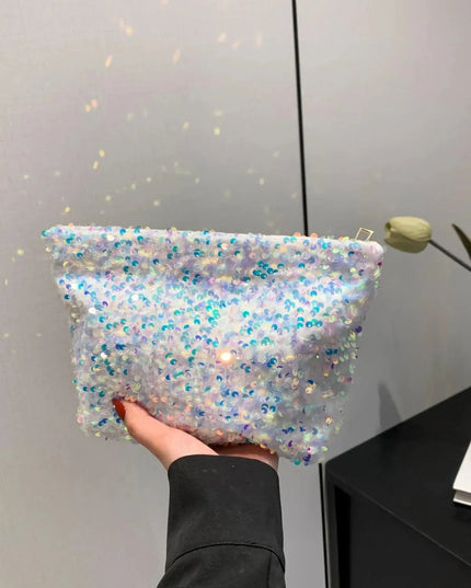 Bolso de mano con cremallera y lentejuelas brillantes