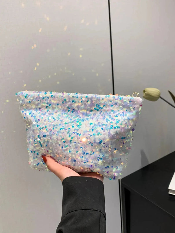 Bolso de mano con cremallera y lentejuelas brillantes