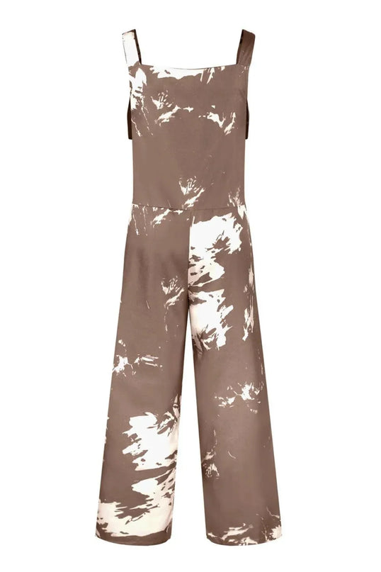 Pocketed Tie-Dye Wide Strap Overalls - ShopEasier