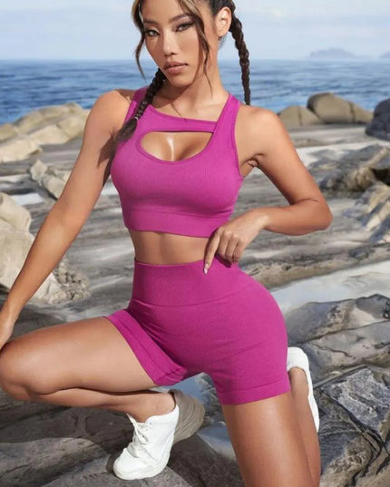 Cutout Crop Top and Sports Shorts Set - ShopEasier