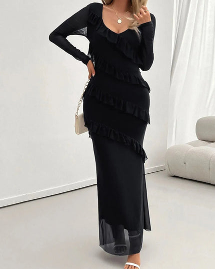 Devine Ruffled Surplice Long Sleeve Maxi Dress