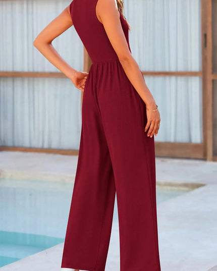 Sleeveless Mock Neck Wide Leg Jumpsuit