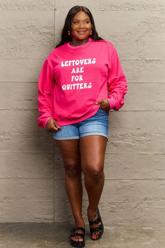 Simply Love Full Size LEFTOVERS ARE FOR QUITTERS Graphic Sweatshirt - ShopEasier