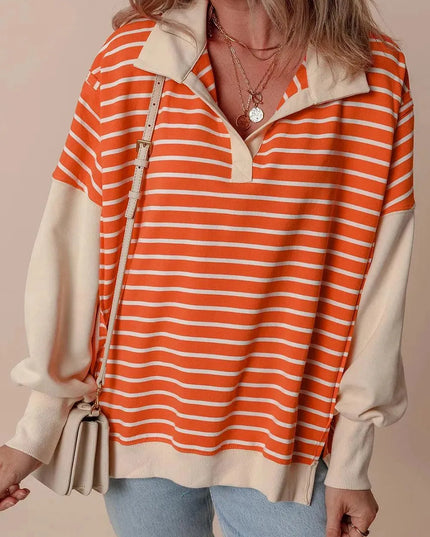 Slit Striped Long Sleeve Sweatshirt