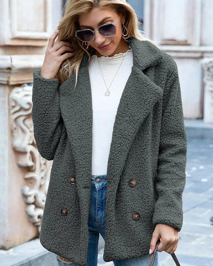 Luxe Urban Sherpa Coat with Lapel Collar