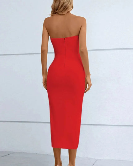 Cutout Strapless Drawstring Detail Split Bandage Dress