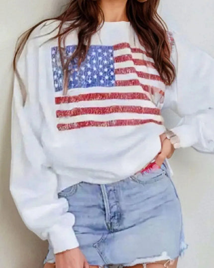 Patriotic Round Neck Long Sleeve Sweatshirt