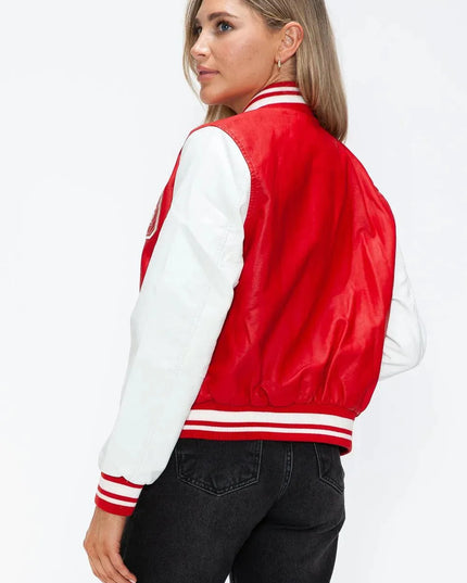 Love Me Now PU Leather Contrast Snap Down Bomber Jacket - ShopEasier