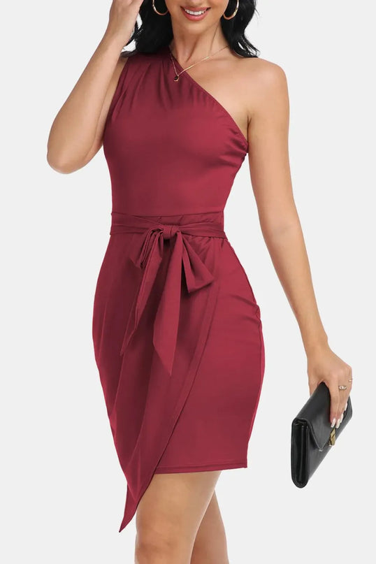 Tie Front One-Shoulder Sleeveless Dress - ShopEasier