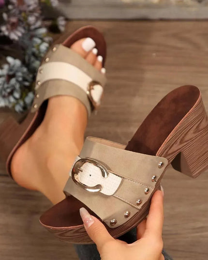 Buckle Accent Mid Heel Sandals