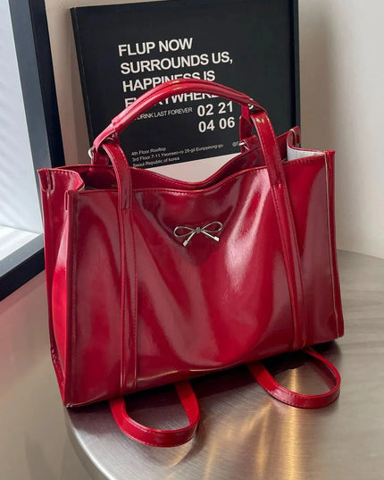 Fashionable Large PU Leather Bow Bag