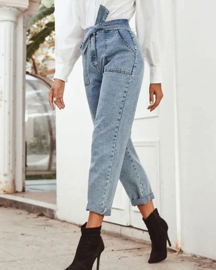 Tied Straight Leg Jeans with Pockets - ShopEasier