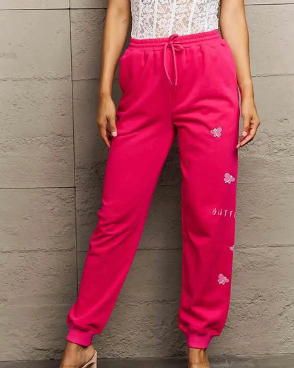 Butterfly Graphic Long Sweatpants with Drawstring by Simply Love