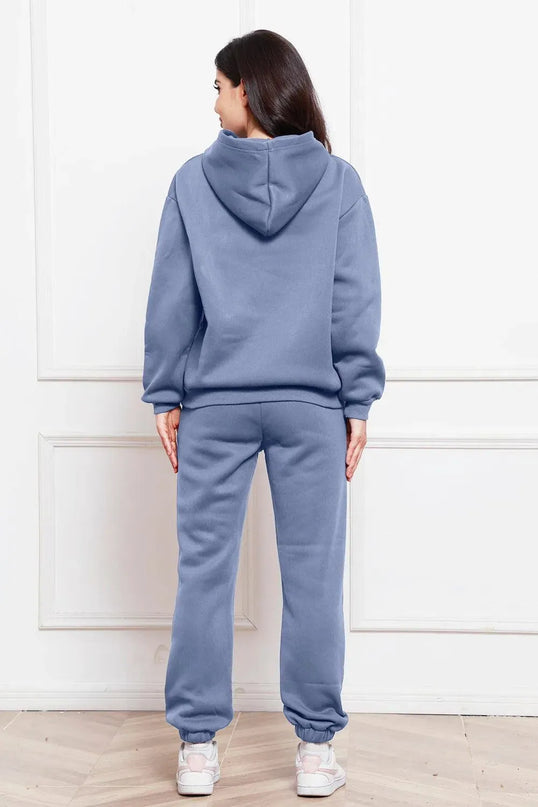 Casual Drop Shoulder Hoodie and Jogger Set