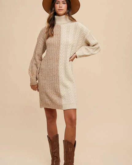 Annie Wear Color Block Turtleneck Sweater Dress