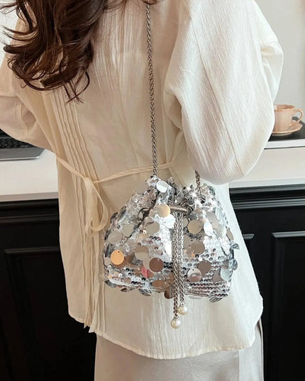 Drawstring Sequin Crossbody Bag