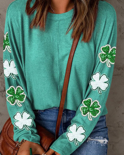 Lucky Clover Sequin Round Neck Sweatshirt