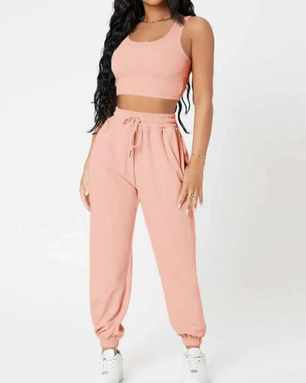 Wide Strap Top and Drawstring Joggers Set - ShopEasier