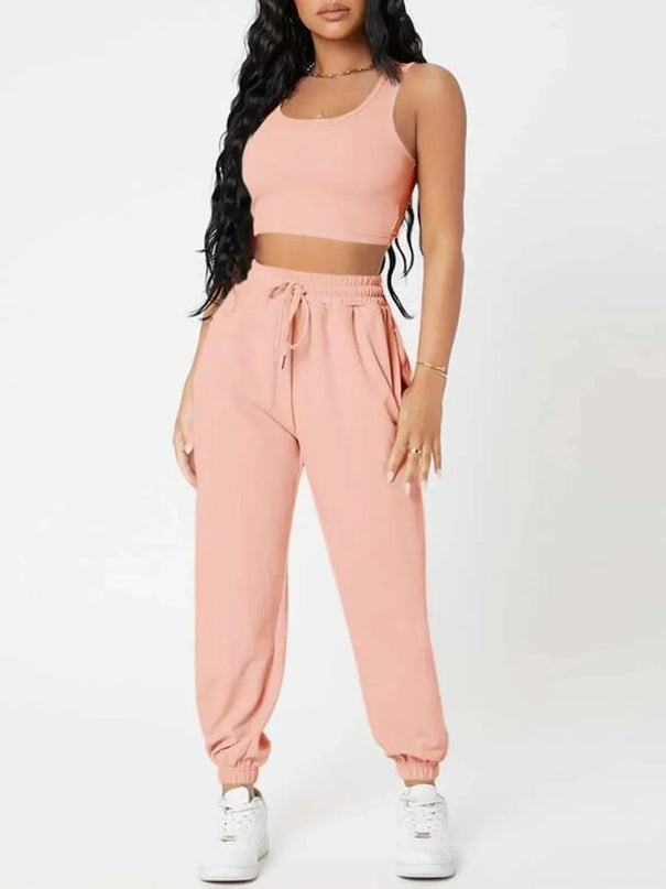 Wide Strap Top and Drawstring Joggers Set - ShopEasier