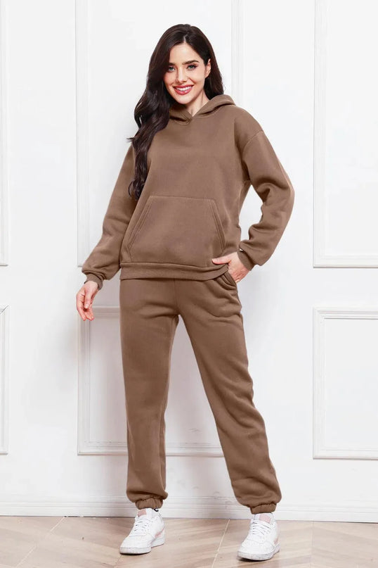 Casual Drop Shoulder Hoodie and Jogger Set