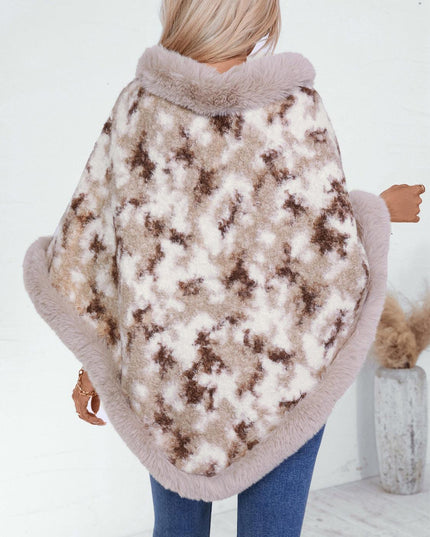 Furry Contrast Three-Quarter Poncho - ShopEasier