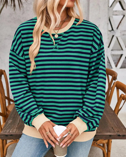 Chic Contrast Striped Long Sleeve Pullover