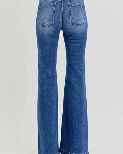 RISEN Full Size Low Rise Flare Jeans with Pockets - ShopEasier