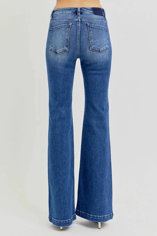 RISEN Full Size Low Rise Flare Jeans with Pockets - ShopEasier