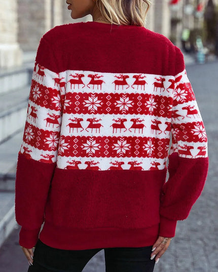 Christmas Element Round Neck Long Sleeve Sweatshirt - ShopEasier