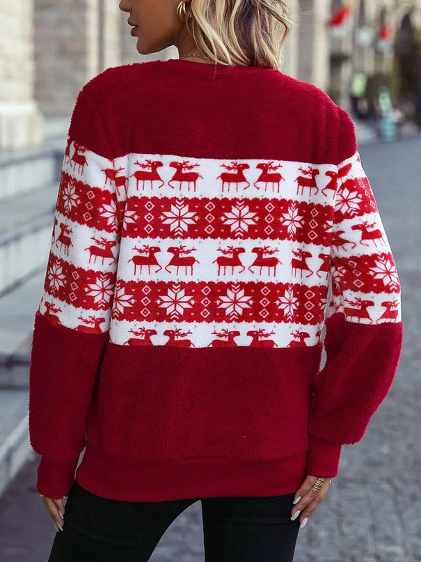 Christmas Element Round Neck Long Sleeve Sweatshirt - ShopEasier