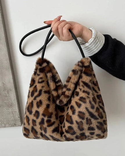 Wild Print Plush Shoulder Bag