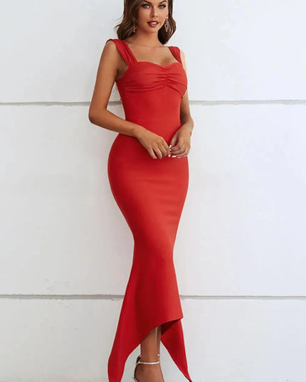 Ruched Sweetheart Neck Hem Detail Dress