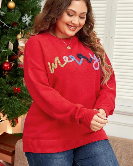 Plus Size MERRY Round Neck Long Sleeve Sweater - ShopEasier