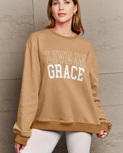 Simply Love Full Size LIVE IN GRACE Graphic Sweatshirt - ShopEasier