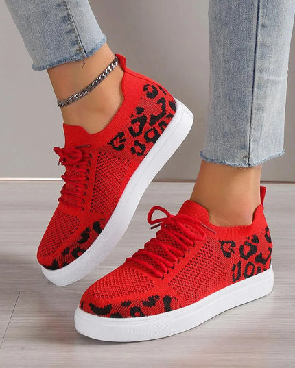 Lace-Up Leopard Flat Sneakers - ShopEasier